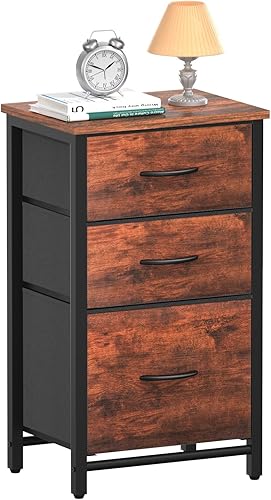 Yoobure Mesita de noche con cajón, mesita de noche con 3 cajones de almacenamiento, mesita de noche para niños con tres cajones de tela, mesa de