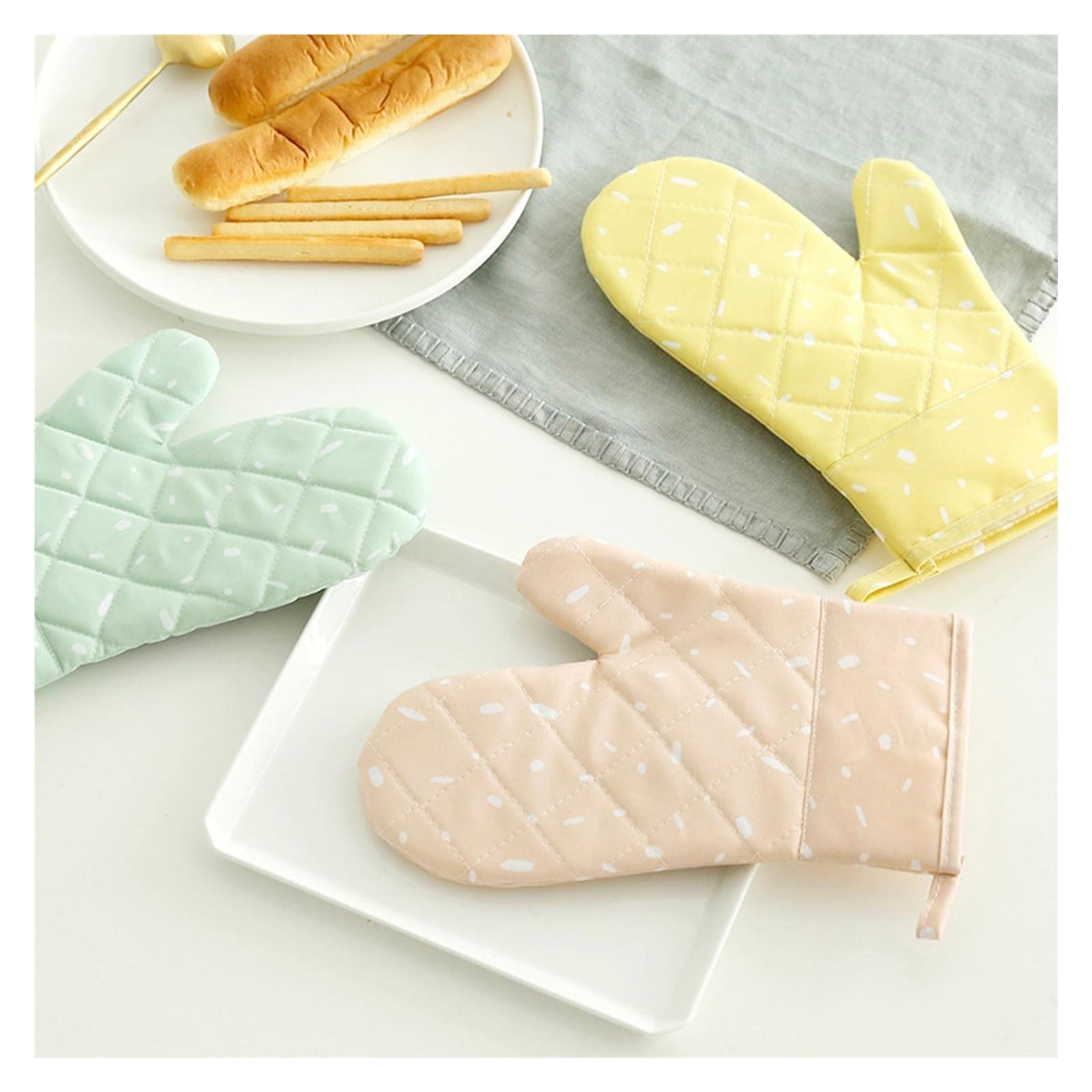 Rękawice do prac ogrodniczych, rękawice robocze, płócienne rękawice kuchenne odporne na ciepło, 1 para kuchenki mikrofalowej nadającej się do prania w pralce do kuchni, gotowania, pieczenia(Blue)
