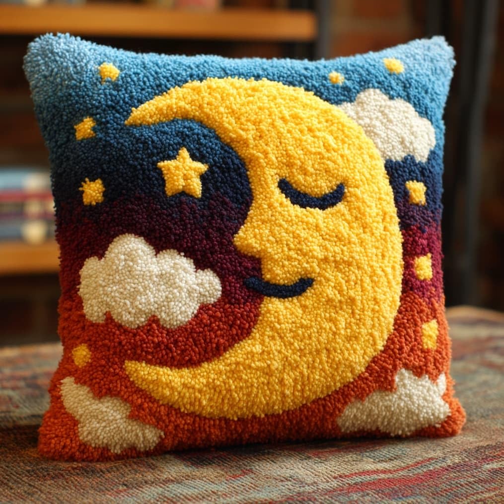 AxiangziK Latch Hook Pillow Kits with Yarn,Cartoon Moon
