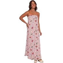 Petal & Pup Women's Soph Strapless Maxi Dress Red Picnic Stripe