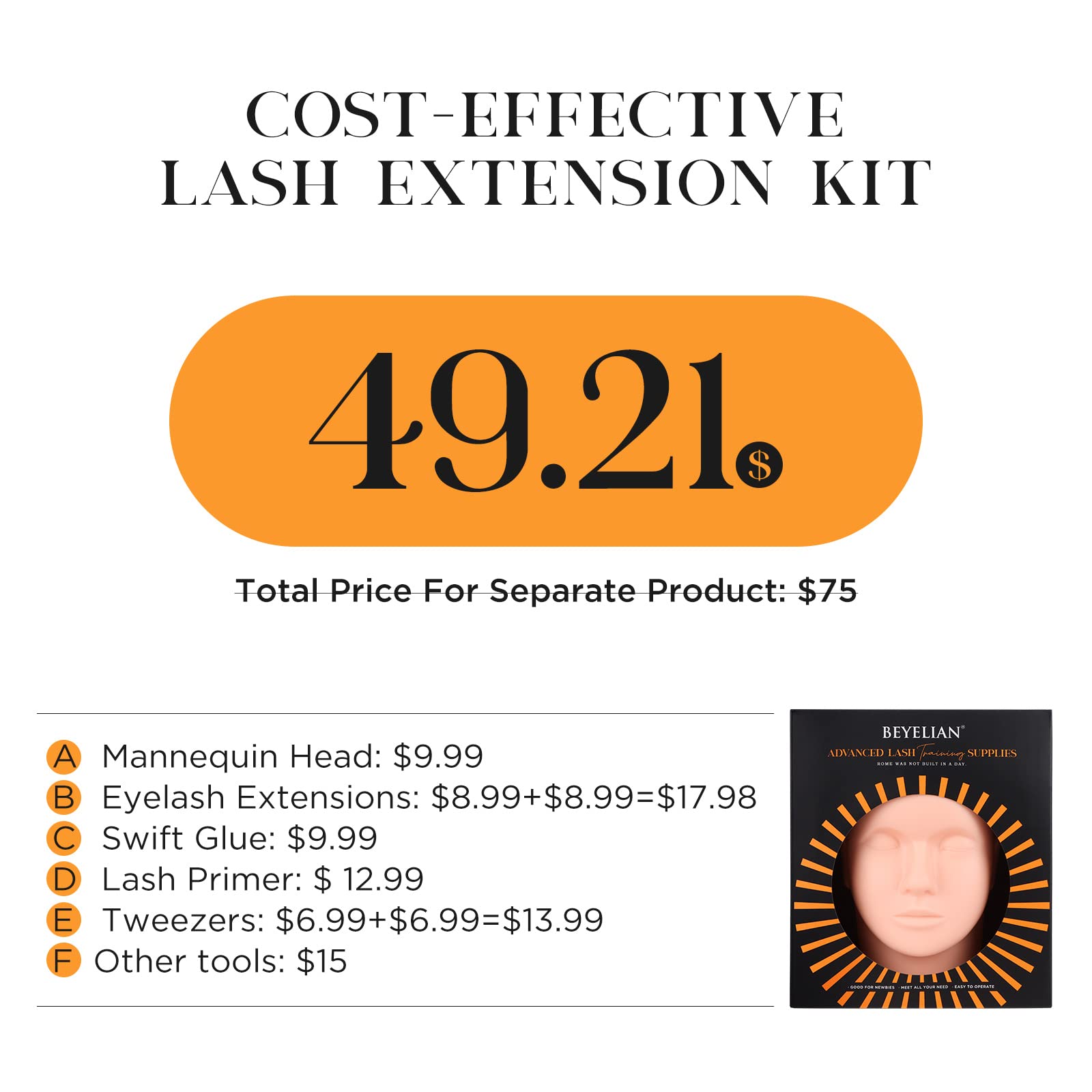 BEYELIAN Kit Extension Ciglia Professionali per Addestramento Messa Ciglia Finte su Testa di Manichino Piatta Occhi
