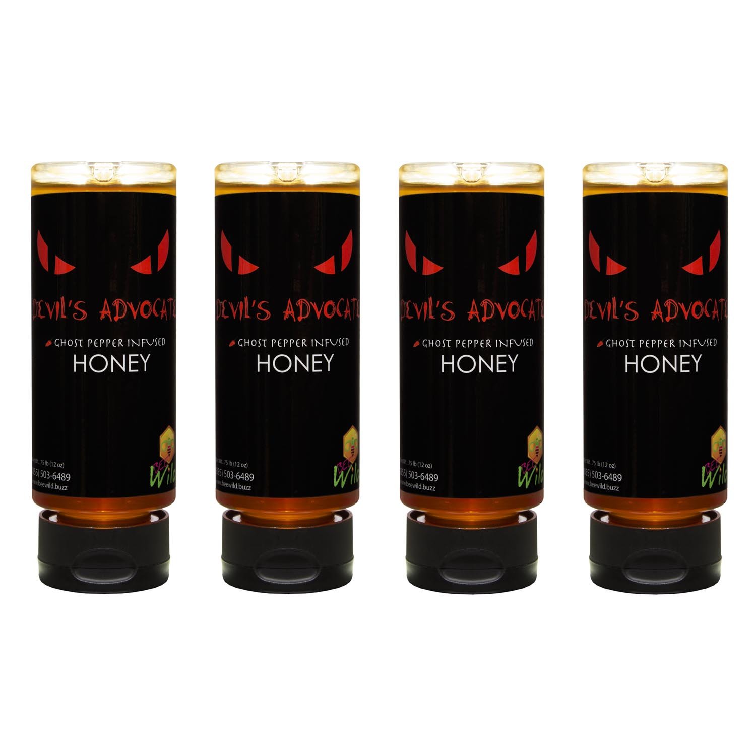 Bee Wild 100% Pure Raw Organic Unfiltered Honey Infused with Ghost Pepper, Devil 12 ounce Pack of 4