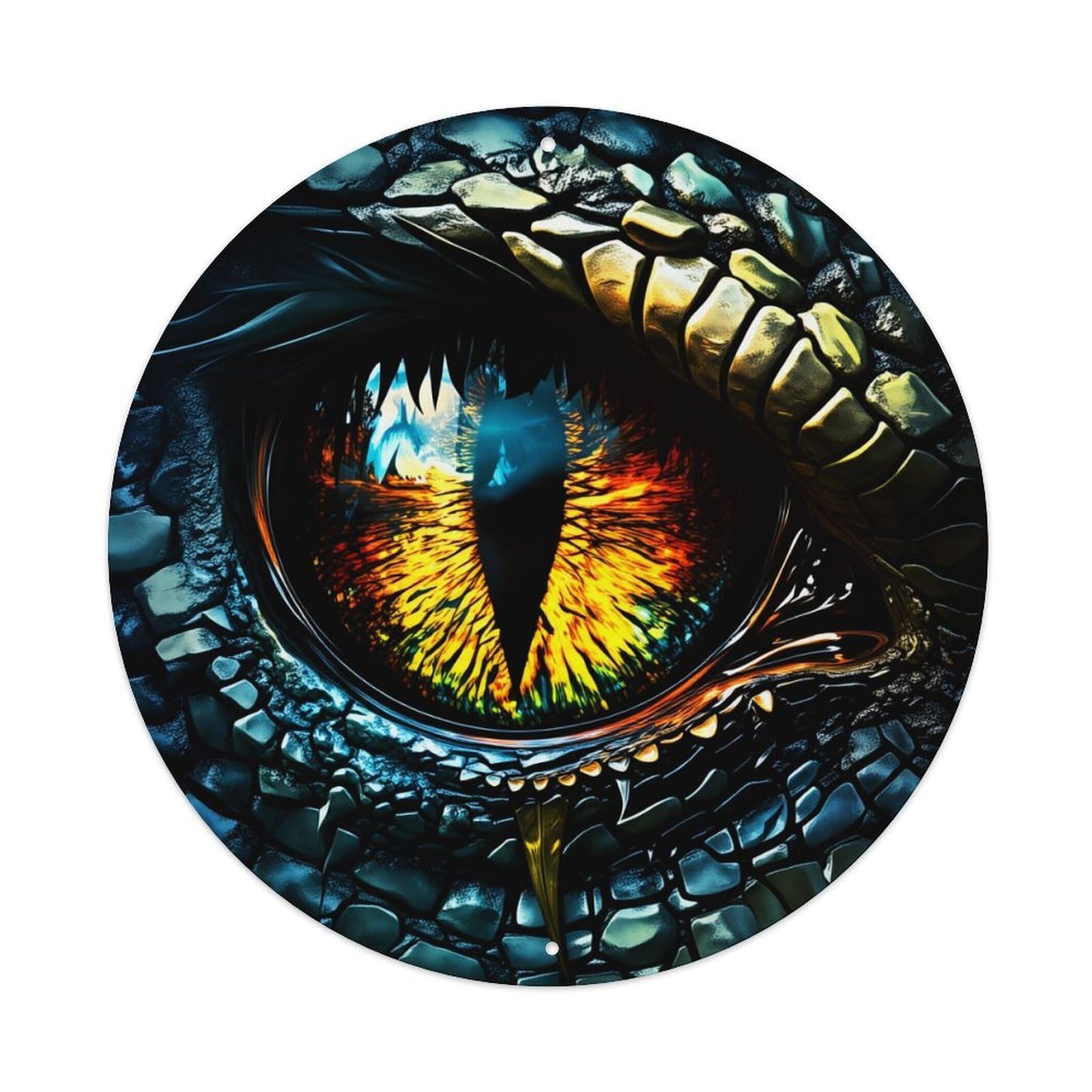 Dragon Eye Reflection Fantasy Art Round Tin Sign Vintage Metal Poster, Home Bar Garage Man Cave Cafe Indoor & Outdoor Wall Decoration 8x8Inches