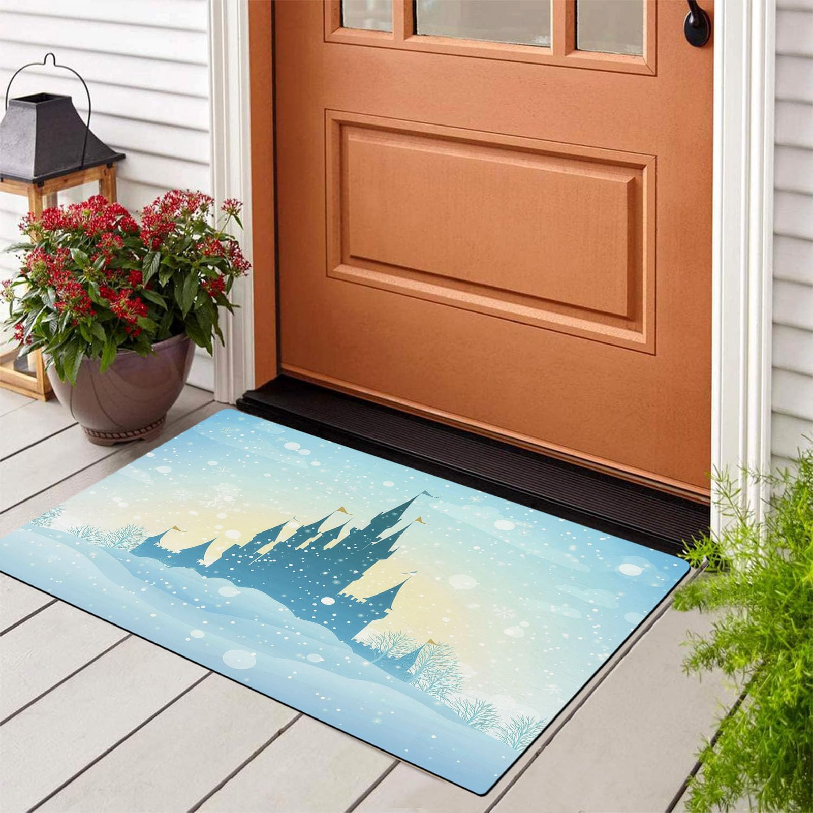 Fußmatte Schmutzfangmatte Innen mit Eispalast, rutschfeste waschbare Fußmatte, Verträumtes Winterthema Eingangstürmatte mit wasserabsorbierenden Eigenschaften - 80x120cm