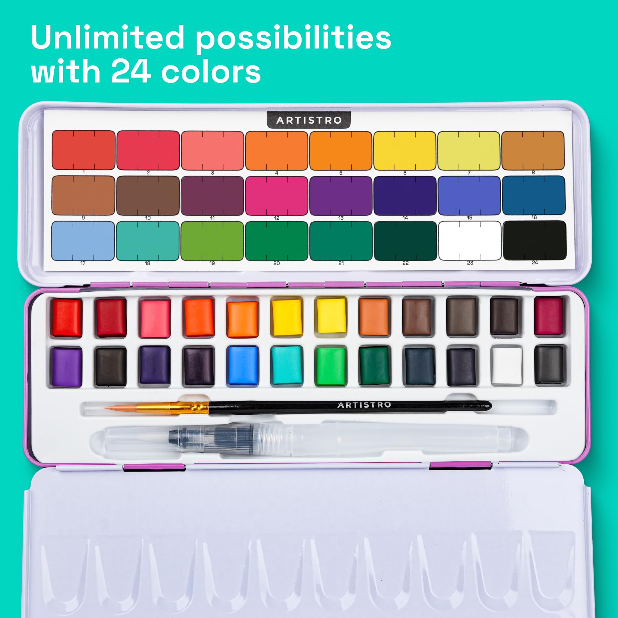 ARTISTRO Watercolor Paint Set - Includes Palette & Brushes -3 ARTISTRO Watercolor Paint Set - Includes Palette & Brushes -3