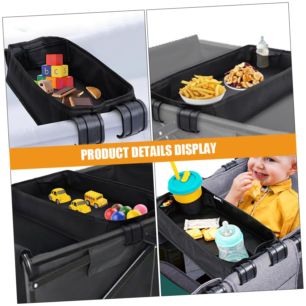 VANZACK Kinderwagen Snacktablett Mit Becherhalter Und Handyhalterung Zubehör Aus Robustem Canvas Leicht Zusammenklappbar Für Vielseitige Nutzung Reisen Und Ausflügen
