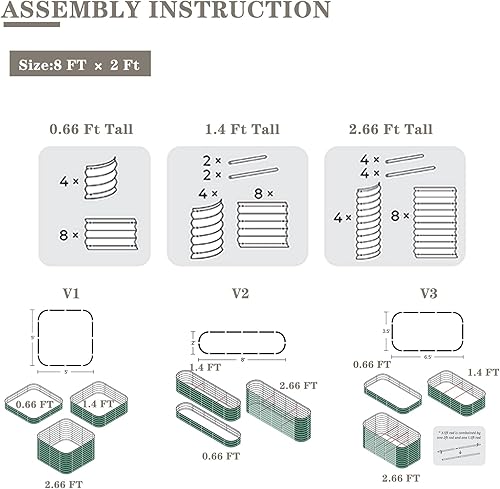 Miniatura 3 de VEGEGA. Kit de cama de jardín elevada de 8 x 2 x 1.4 pies, caja grande de metal de acero inoxidable de zinc-aluminio y magnesio, para plantar