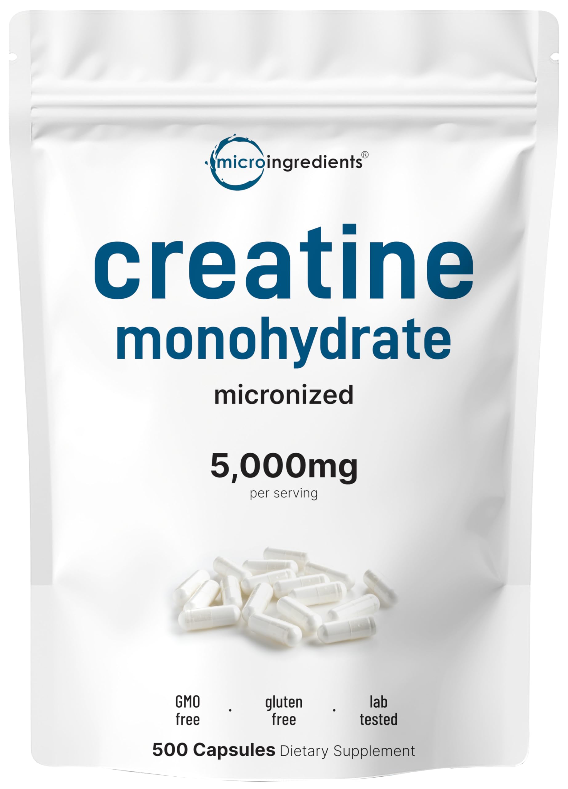 Creatine Monohydrate 3000mg Capsules, 500 Count | Pure Creatine Pills - Micronized + Unflavored Powder Source, Easy Absorption | Pre Workout & Muscle Health Support | Keto, Vegan, Non-GMO