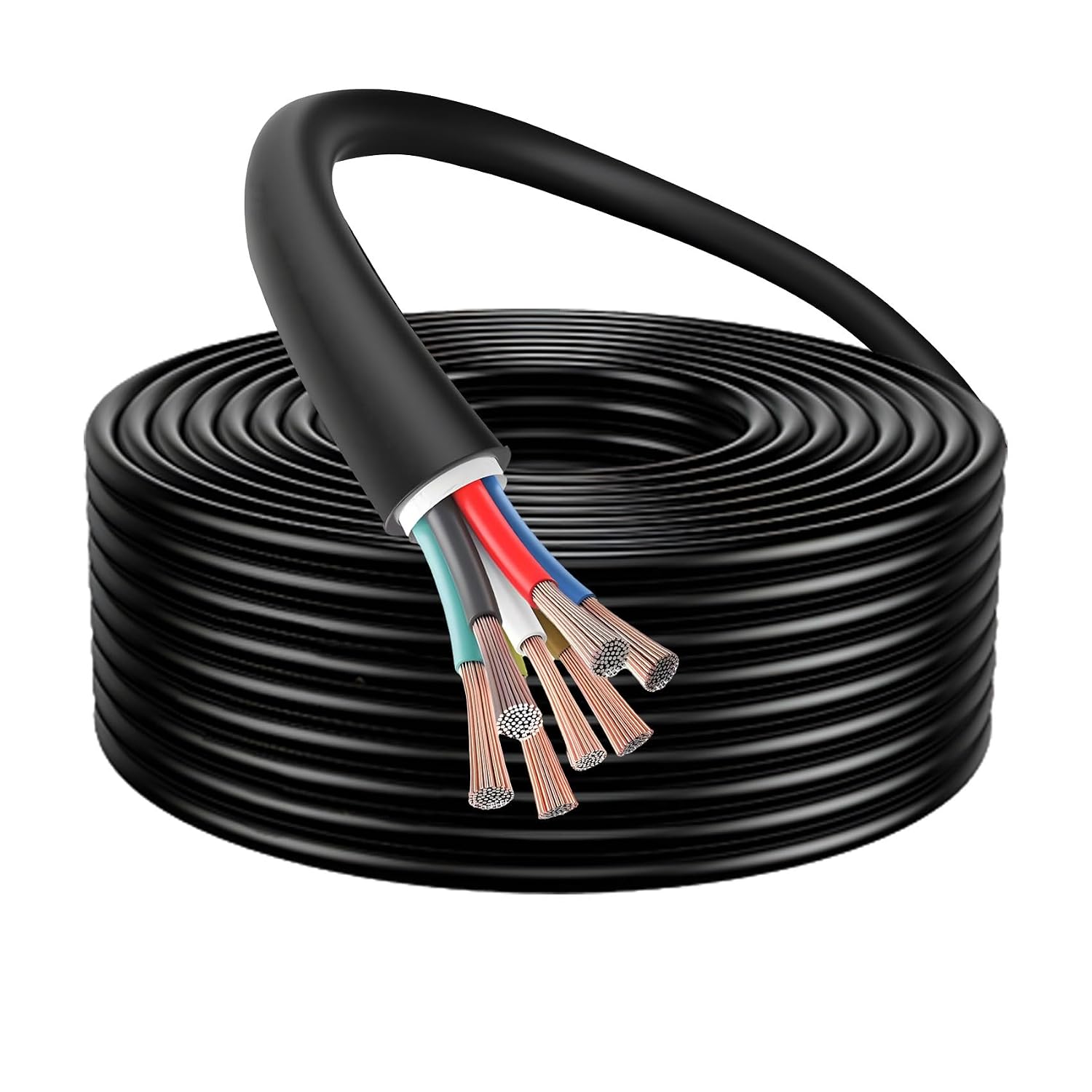 7 Way Trailer Wire 14AWG 7 Wire Trailer Cable Copper Clad Aluminum, Heavy Duty Trailer Wiring Cable for RV, Trailer, Truck, Boat Trailer (25FT)