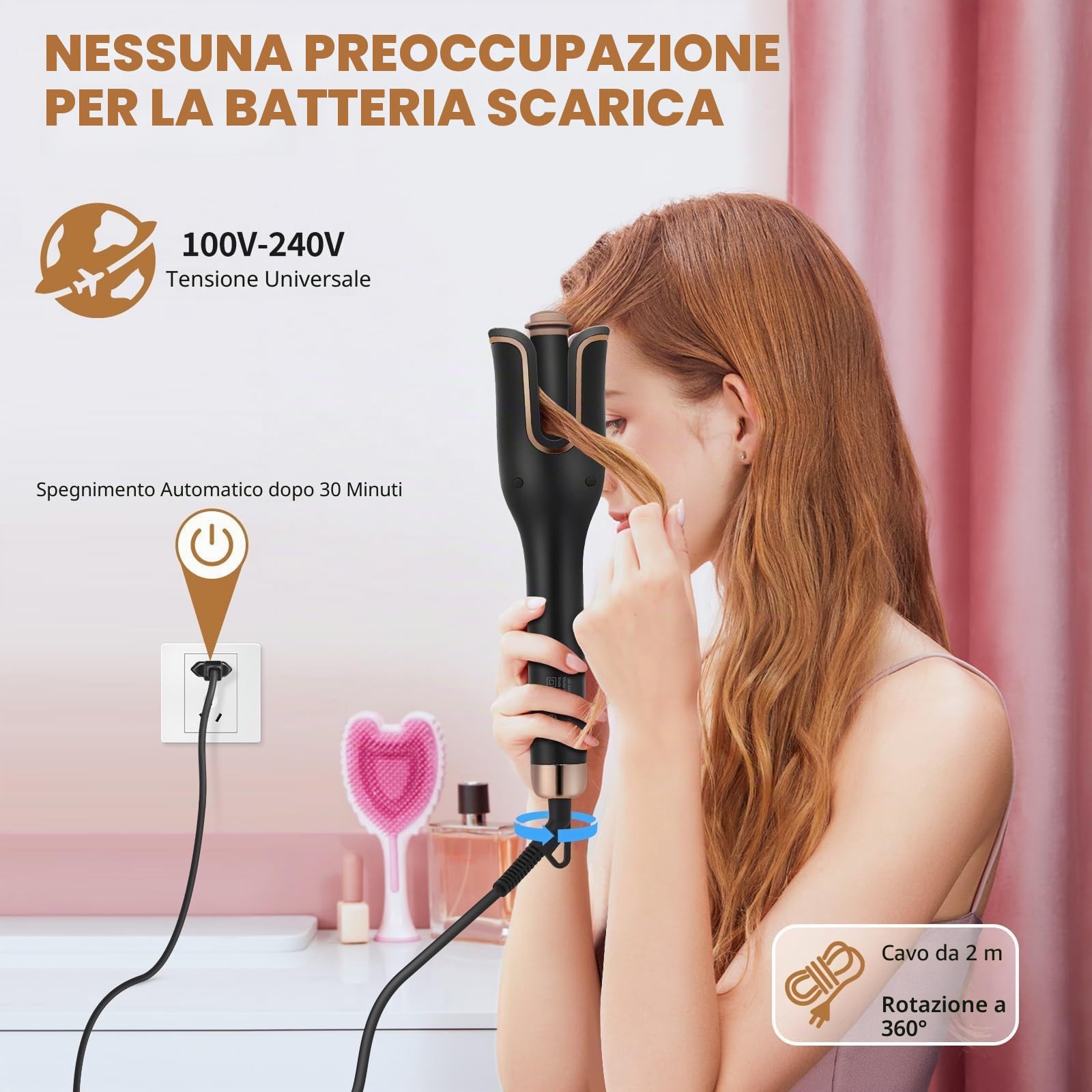 Arricciacapelli Automatico con 4 Temperature Regolabili, Rivestimento in Ceramica, Antiscottatura, Riscaldamento Rapido, Ferro per Ricci e Onde a Lunga Tenuta