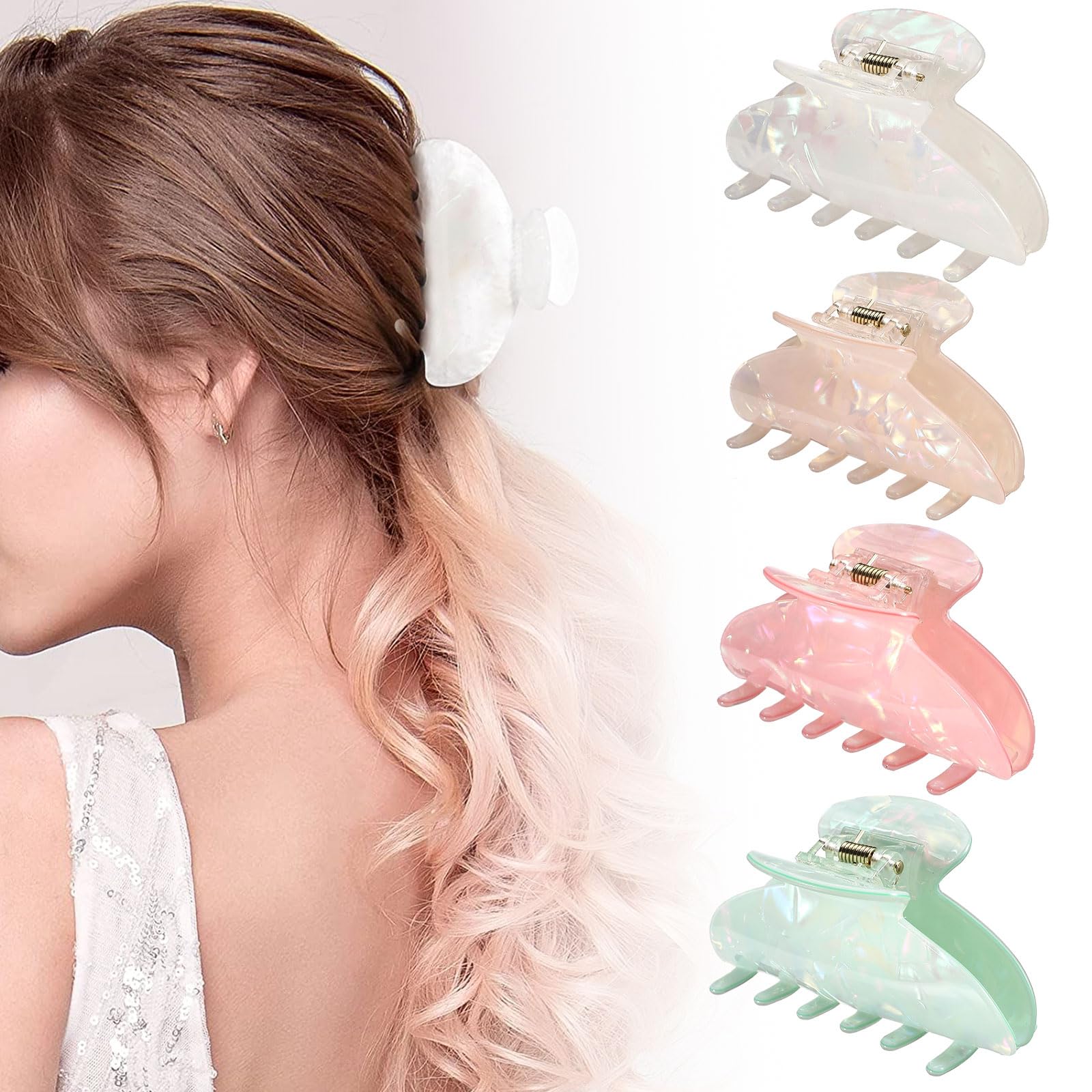 4 Stück Große Haarspangen, Große Nachahmungs Acetat Haarklammern perfekt für dickes Haar Praktische Claw Clips Large Hair Barrettes zuverlässig fixierend