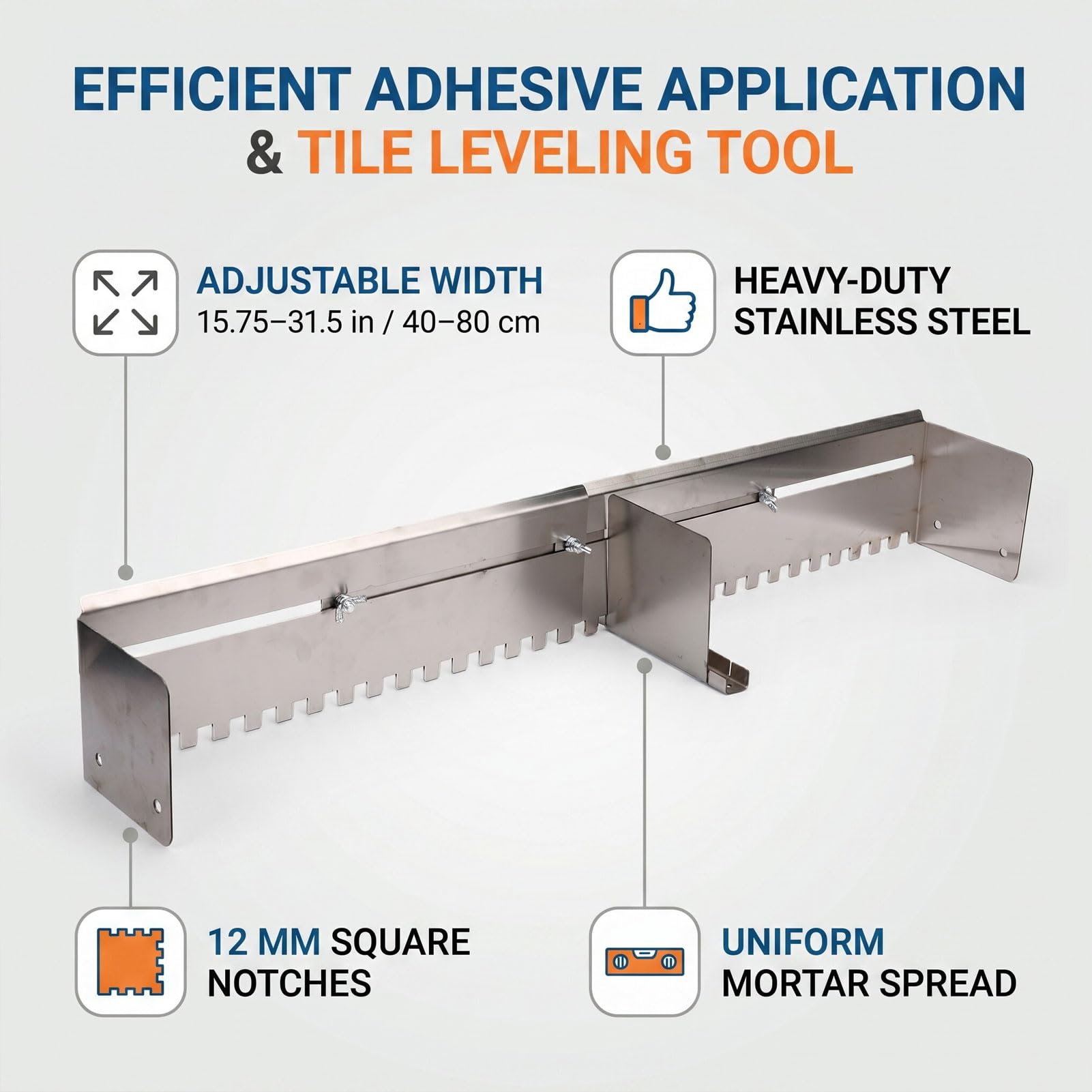 Generic Épandeur de Colle pour Carrelage Truelle Crantée pour Application de Surface Professionnelle Réglable 15,75 à 31,5 Pouces en Acier Inoxydable pour Sols et Murs
