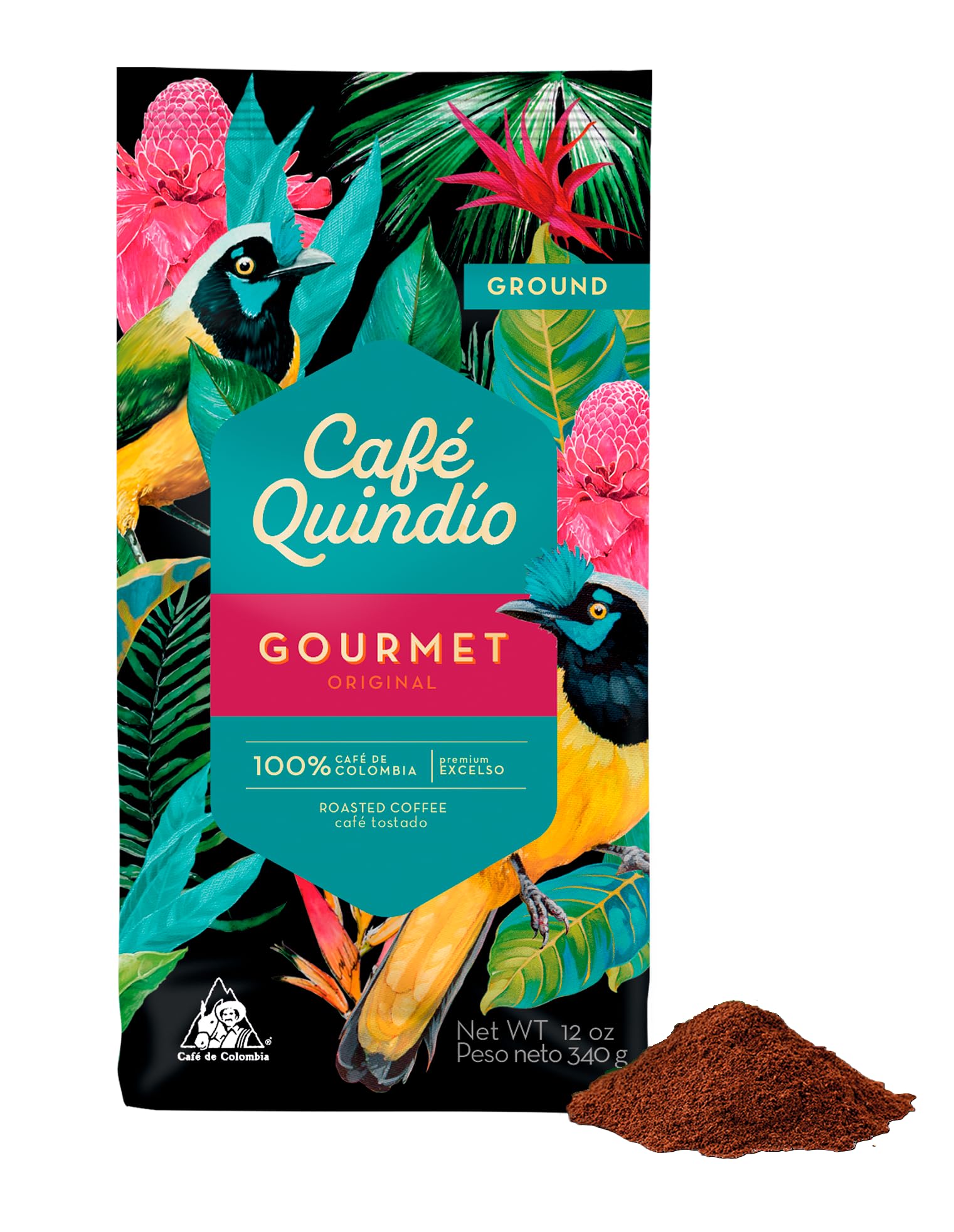 Cafe Quindio Medium Roast 100% Colombian Excelso Ground Arabica Coffee (12 Ounce (Pack of 1), Gourmet Original)