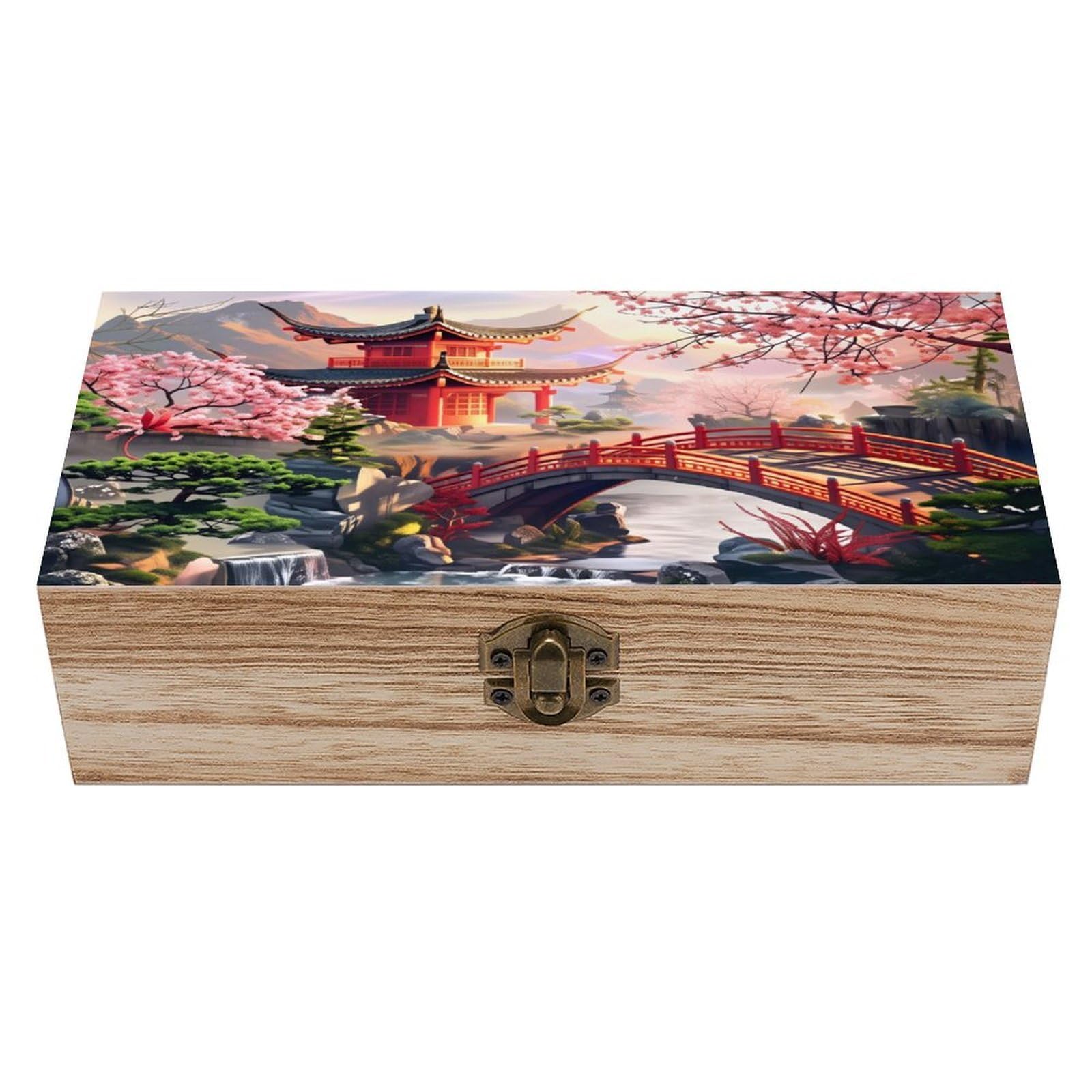 asbwuo Pavilion Pattern Vintage Wooden Keepsake Box