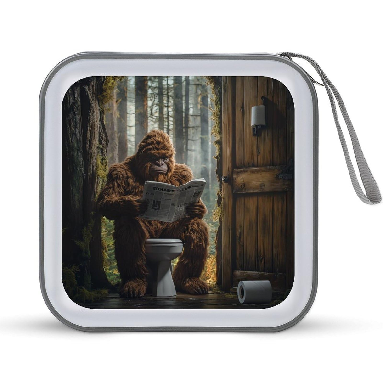 Gorilla Bigfoot Sitting On The Toilet Reading Newspaper CD Case Plastic DVD Case Holder Wallet Disc Storage Organizer for Car Travel
