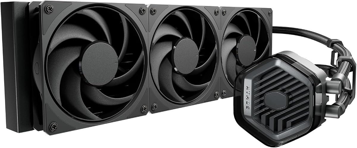 Enfriador líquido de CPU Atmos Stealth 360 AIO, ventiladores Mobius | Enfriador compatible con AMD AM5/AM4 e Intel LGA1851/1700, 360 mm, bomba de doble cámara, 3 ventiladores PWM de bajo ruido, fácil instalación