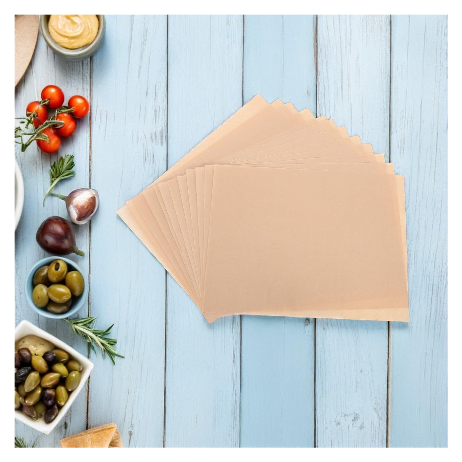 100Pcs hojas de papel para hornear, forro antiadherente para bandeja | Papel pergamino marrón claro, 40.00X30.00cm, para freidora de aire, parrilla, cocina, pastel