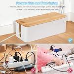 Cable Management Box Organizer, Set of 2 Bamboo Lid Large Storage Wire Holder to Conceal Hide Surge Protector, Power Strips & Cord on Desk Floor - with 5 Cable Tape for Home Office Computer TV USB Hub