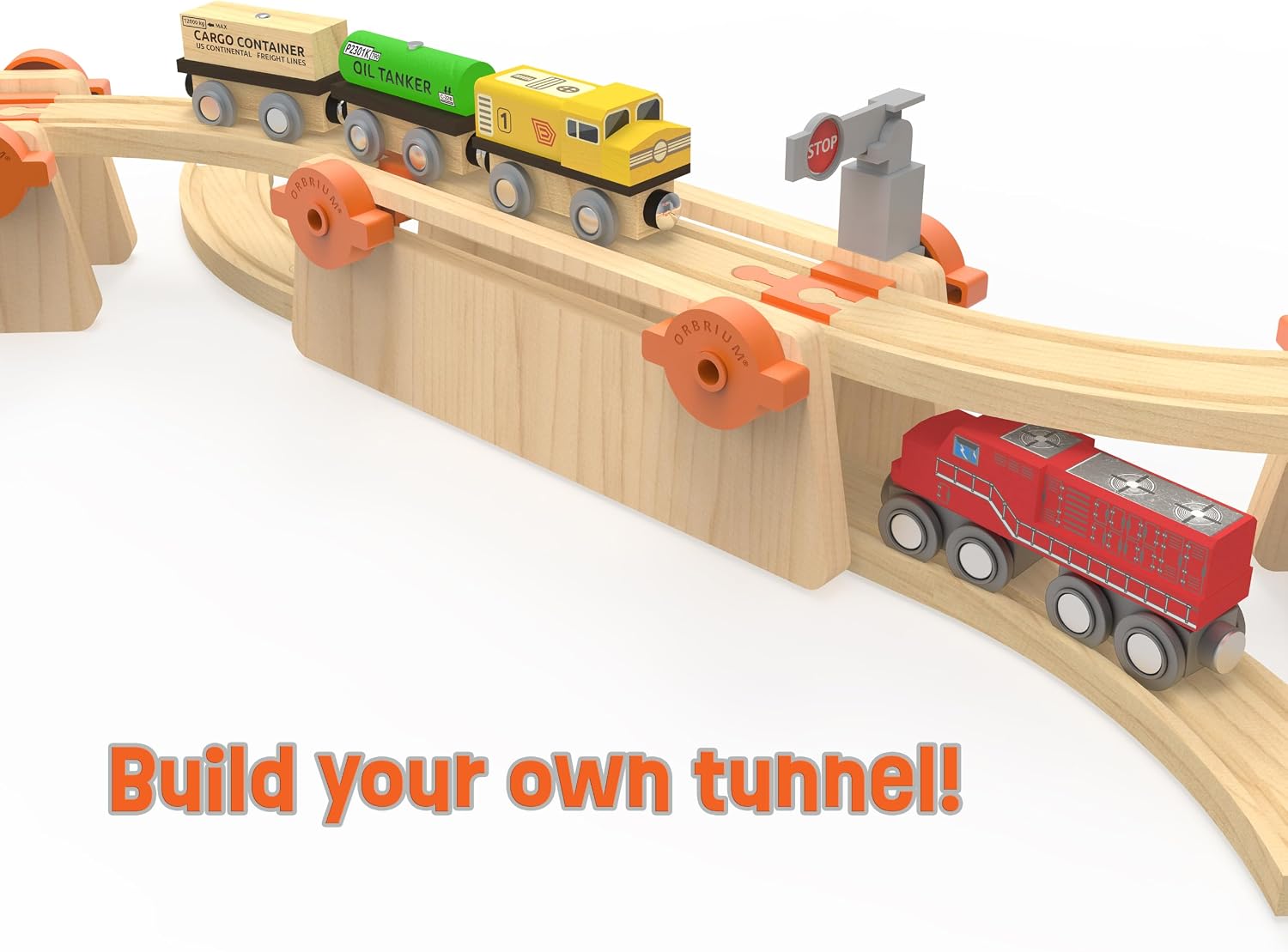 Wooden Train Track Accessories Build & Play Construction Set 90 PCS Ultimate Elevated Railway STEM Toys Track Expansion Pack Ascending Tracks Risers Bridges Tunnel Stop Go Gate Compatible Thomas Brio image 5