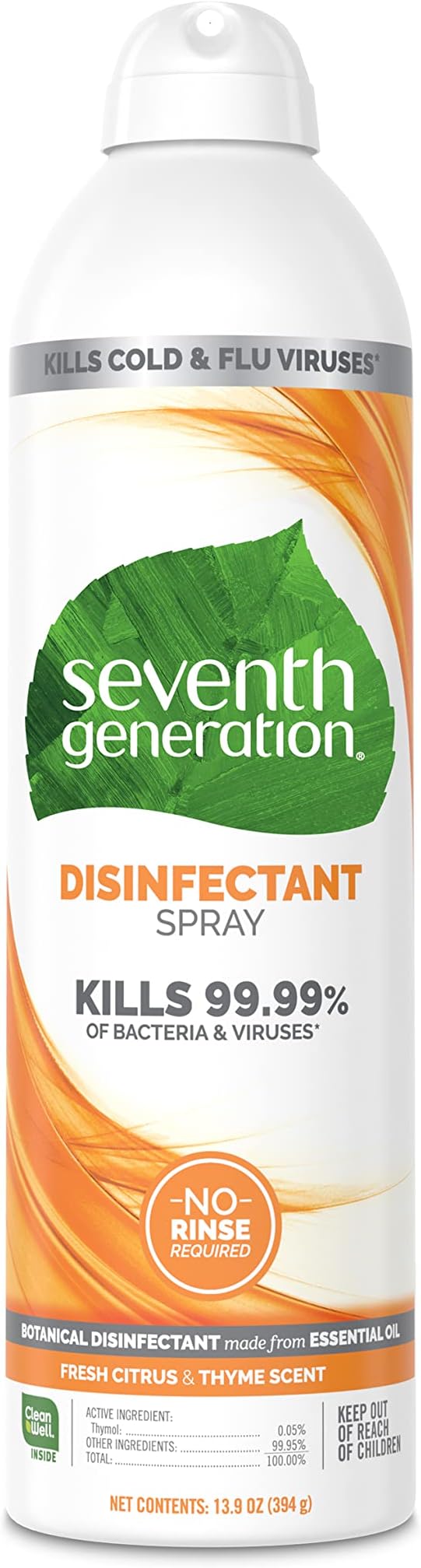 Seventh Generation Disinfecting Spray, Fresh Citrus and Thyme, Disinfectant Made from Essential Oil, 13.9 Oz