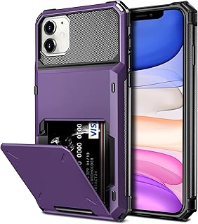 Vofolen for iPhone 11 Case Wallet 4-Card Holder ID Slot Flip Door Hidden Pocket Anti-Scratch Dual Layer Hybrid TPU Bumper Armor Protective Hard Shell Back Cover for iPhone 11 6.1 inch GreyPurple