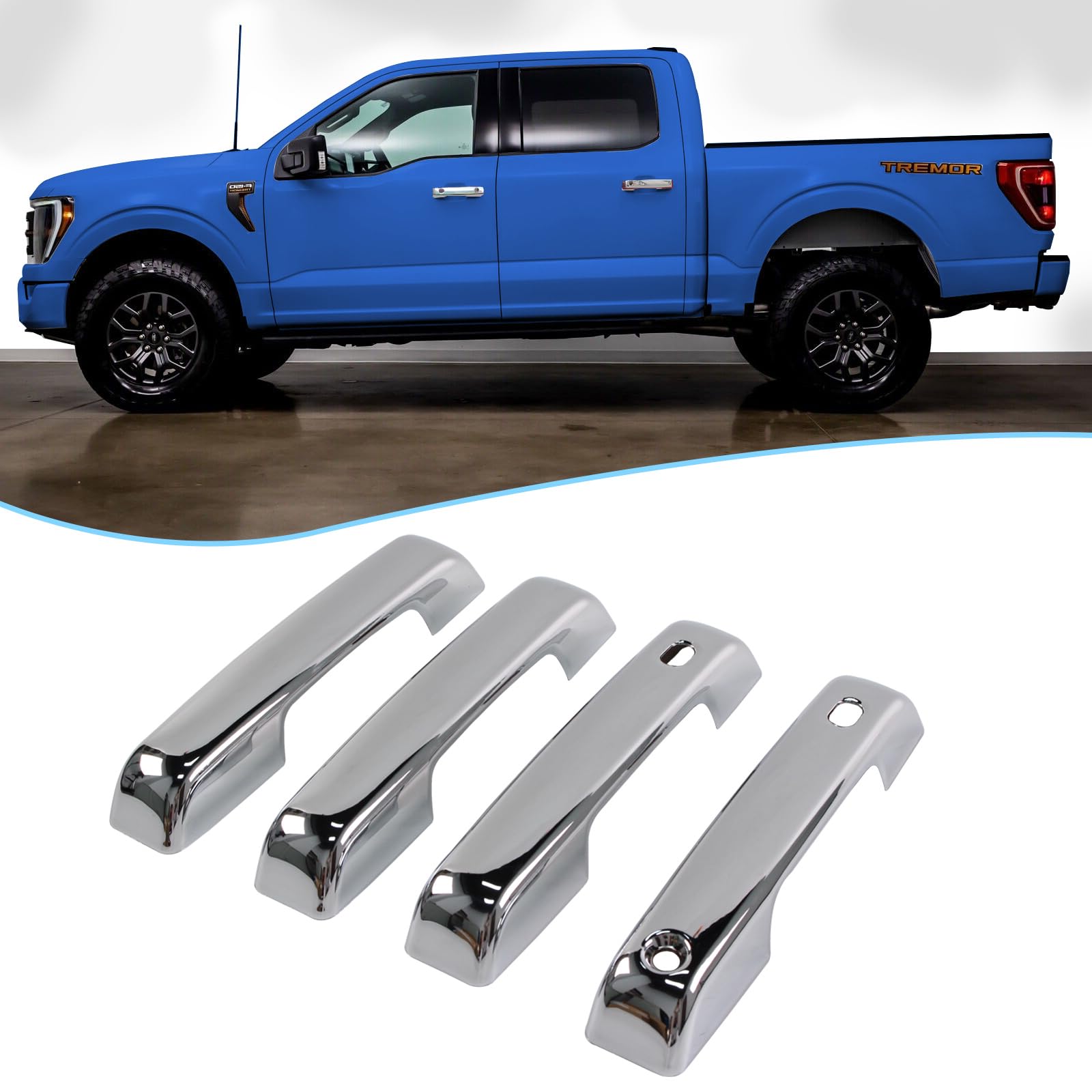 Chrome Door Handle Cover Caps Fit for Ford F150 2021 2022 2023 2024 2025 Door Handle Caps with 2 SMT Keyholes