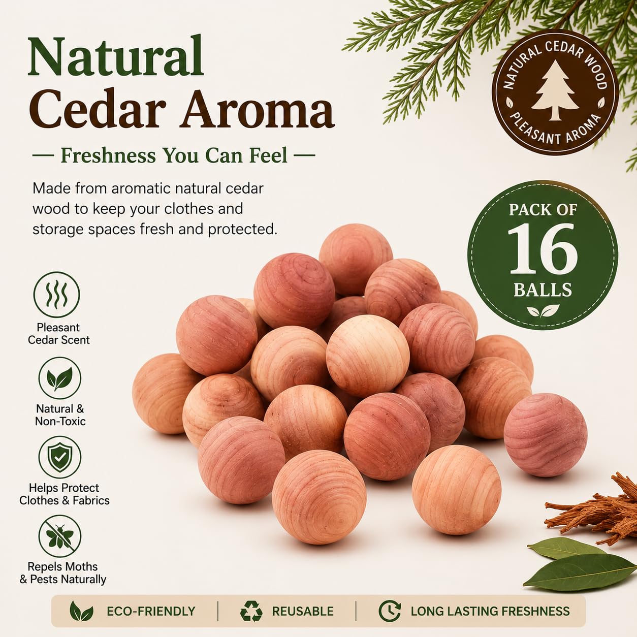 Cedar Blocks & Balls for Clothes Storage Pack of 16 –Reusable Scented Cedar Wood Chips for Closets, Drawers – Repellent & Closet Freshener – Eco-Friendly Pest Control for Garments & Wardrobe Organizer