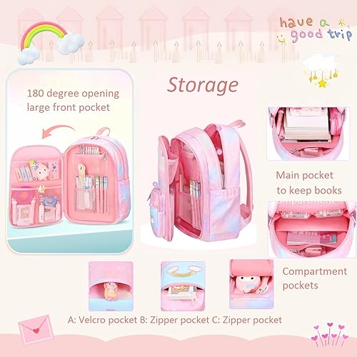 Miniatura 5 de Mochila infantil con diseño de arcoíris degradado para niñas, escuela primaria, con estampado de corazón, mochila escolar con compartimentos