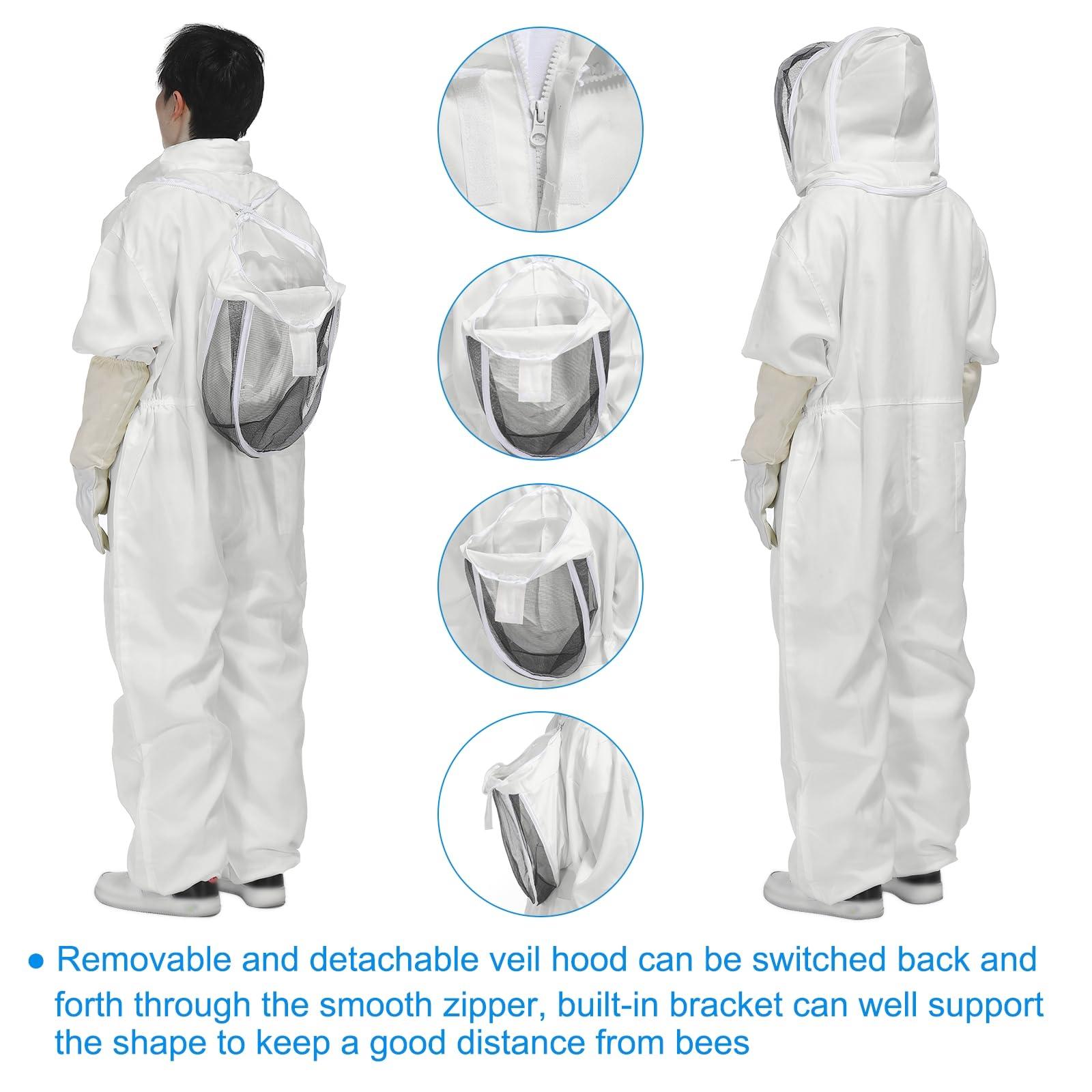 QUARKZMAN Tuta da Apicoltore per Uomo e Donna XL con Guanti e Velo (Giacca, Pantaloni, Guanti) Tute da Apicoltore per Adulti per Principianti e Professionisti dell'Apicoltura, Bianco