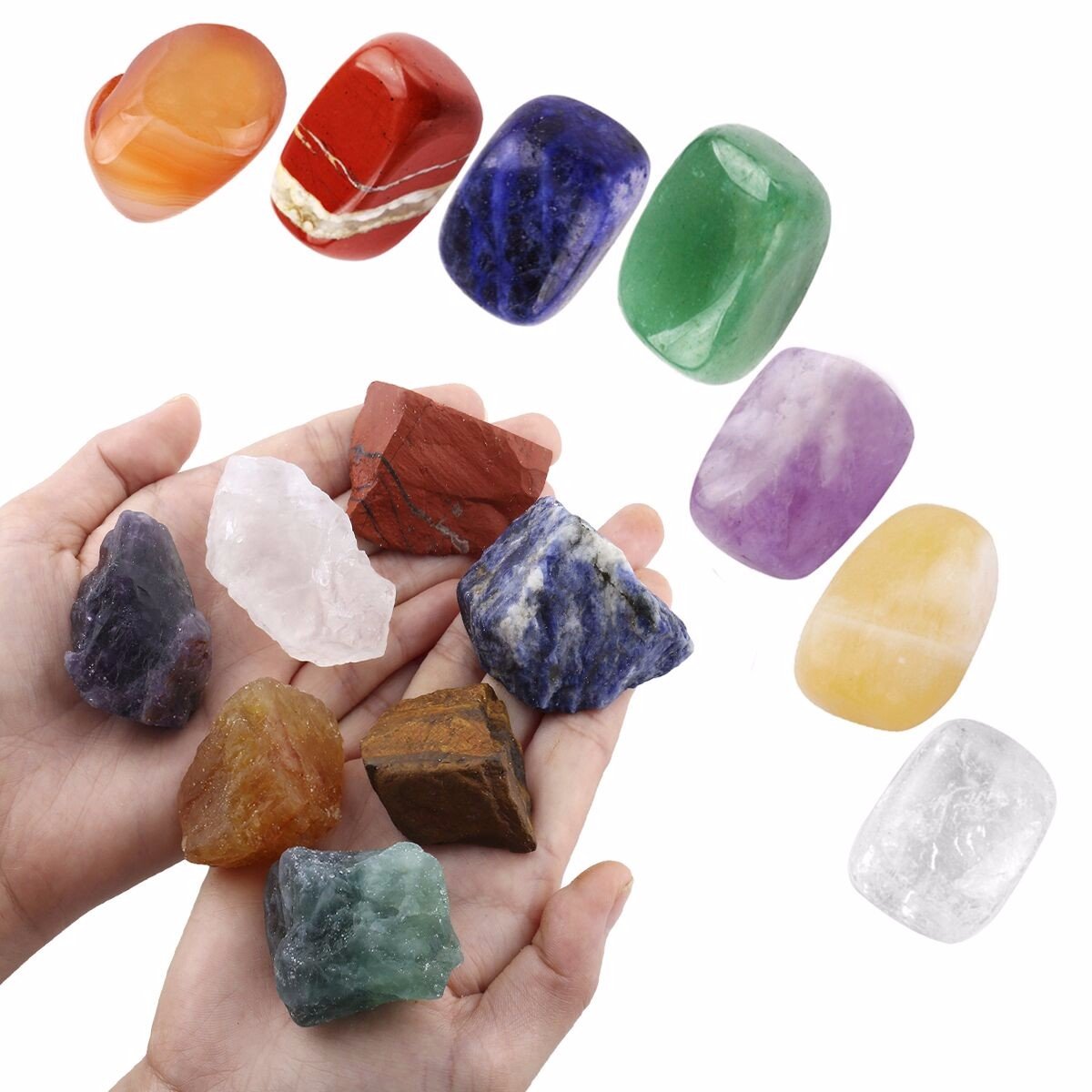 SUNYIK Juego de 7 cristales curativos de chakras, juego de 7 piedras de chakras naturales, con 7 piedras de chakra irregulares