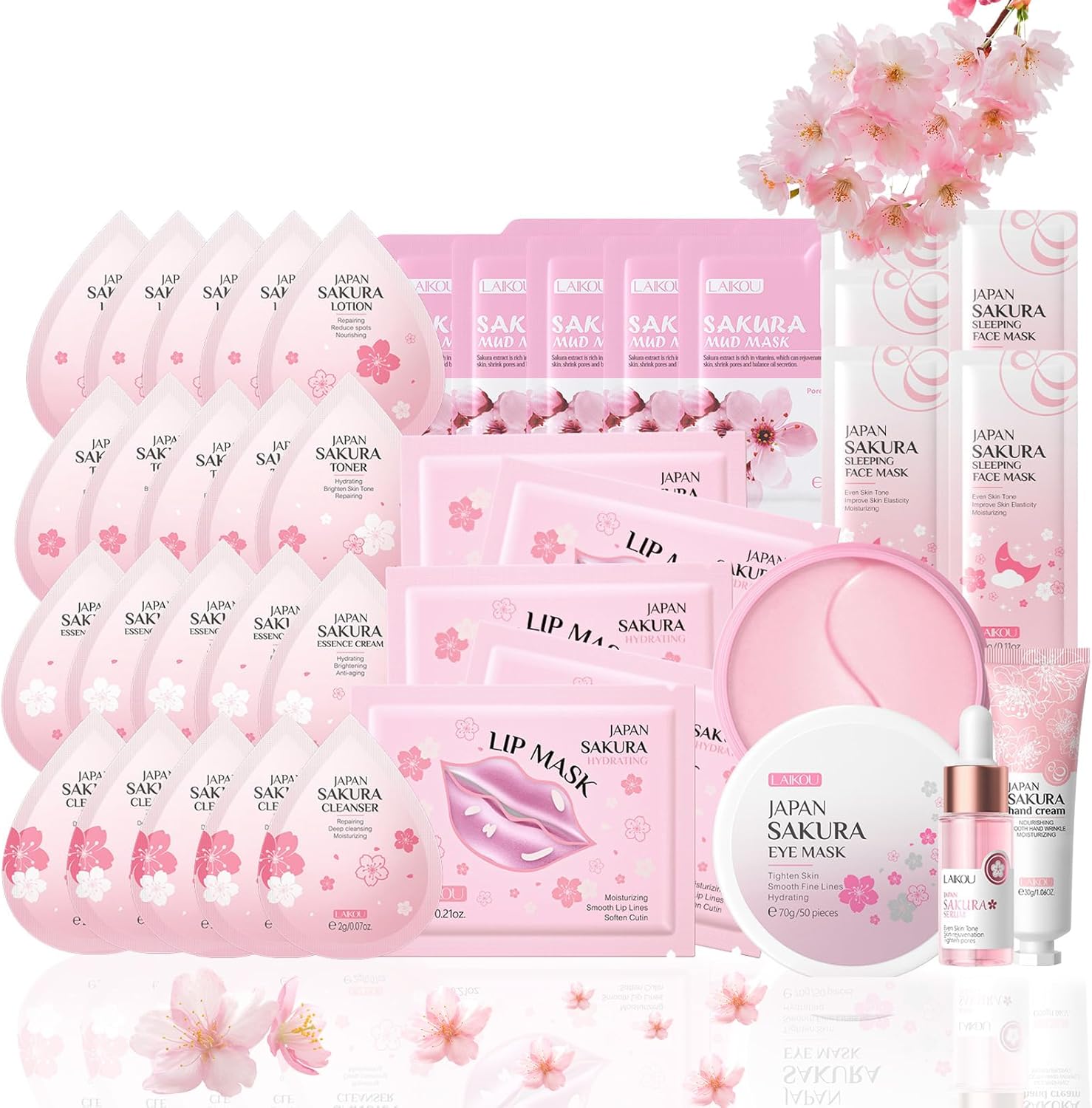38 PCS Skincare Gift Set for Women, Sakura Skin Care Sets & Kits, Skin Care For Teenage Girls, Pamper Sets For Women Gift,Sleep Mask,Lip Mask, Eye Mask,Cleanser,Serum,Lotion,Cream, Hand Cream,Mud Mask
