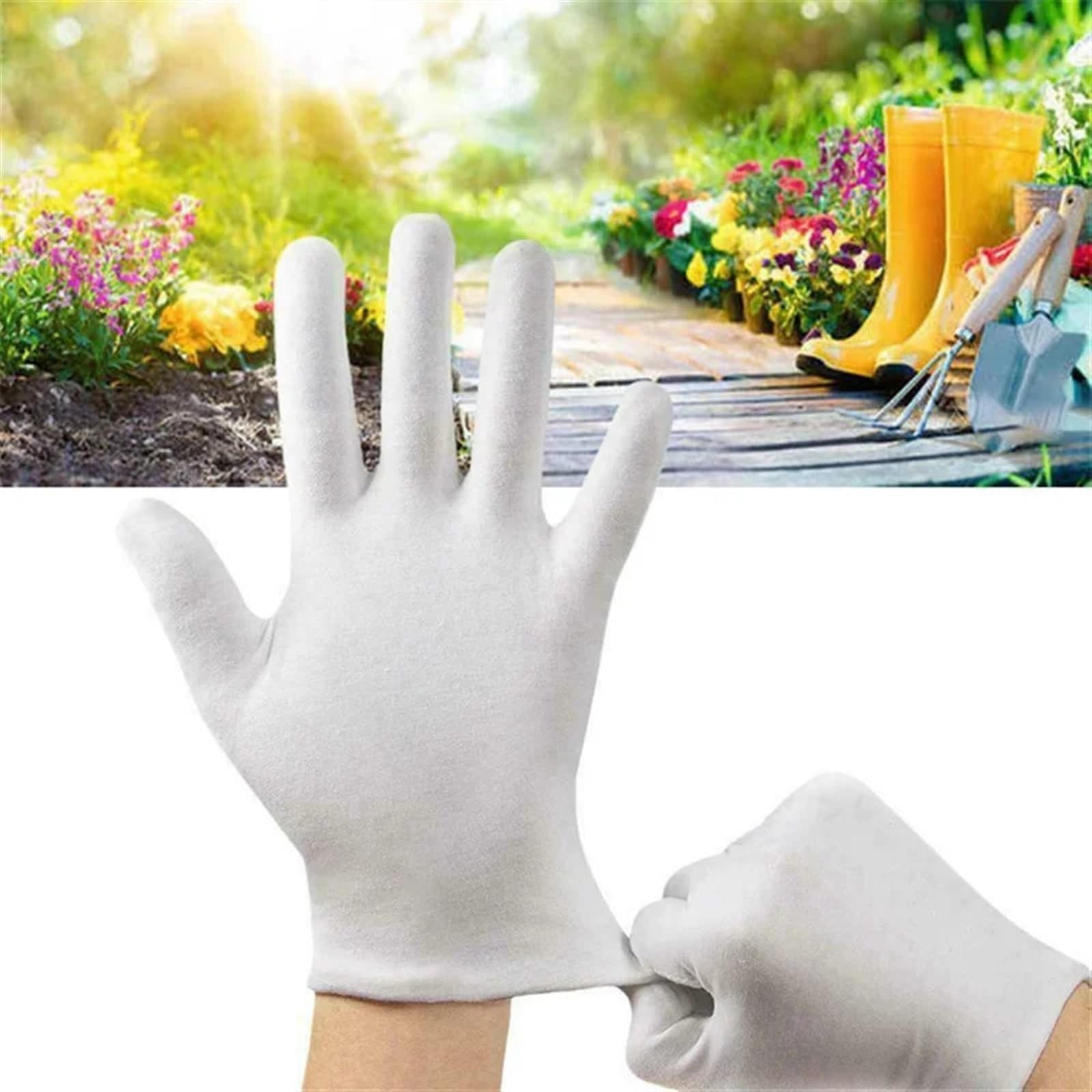 Guantes Jardineria 6 guantes de algodón blanco elásticos y suaves for trabajar, protección con forro tela for jardinería(S)