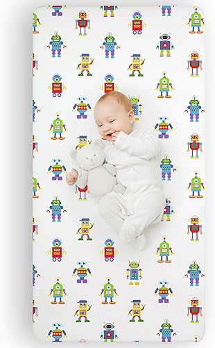 Wildkin Sábana bajera para cuna 100% microfibra para niños, suave y transpirable, Robots