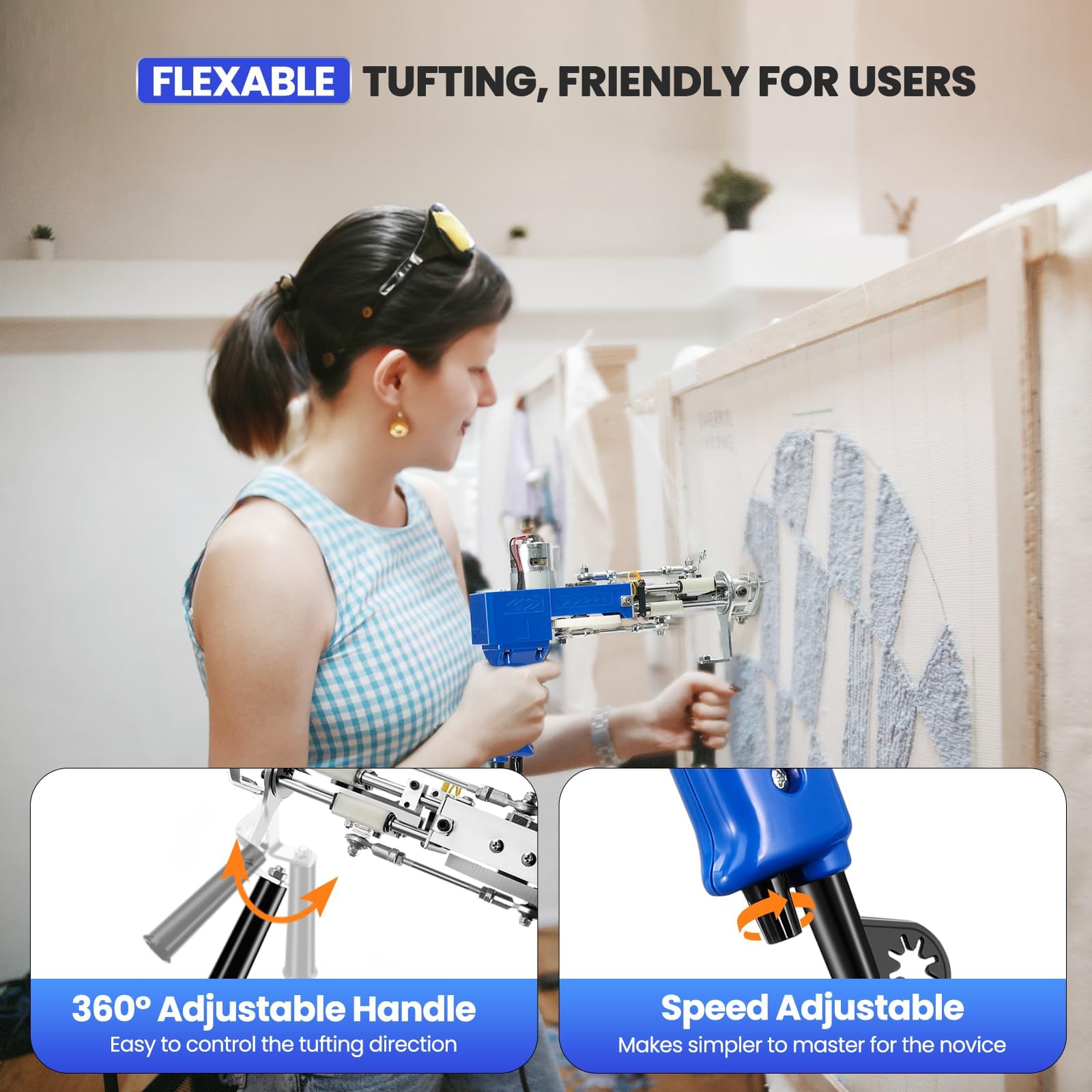 Riiai 2024 New Tufting Gun Starter Kit with Tufting Frame, Tufting Gun Cut Pile&Loop Pile, 29.5”x 29.5”, 200W Carpet Trimmer-Rug Tufting Gun Making Kit for Rug Tufting