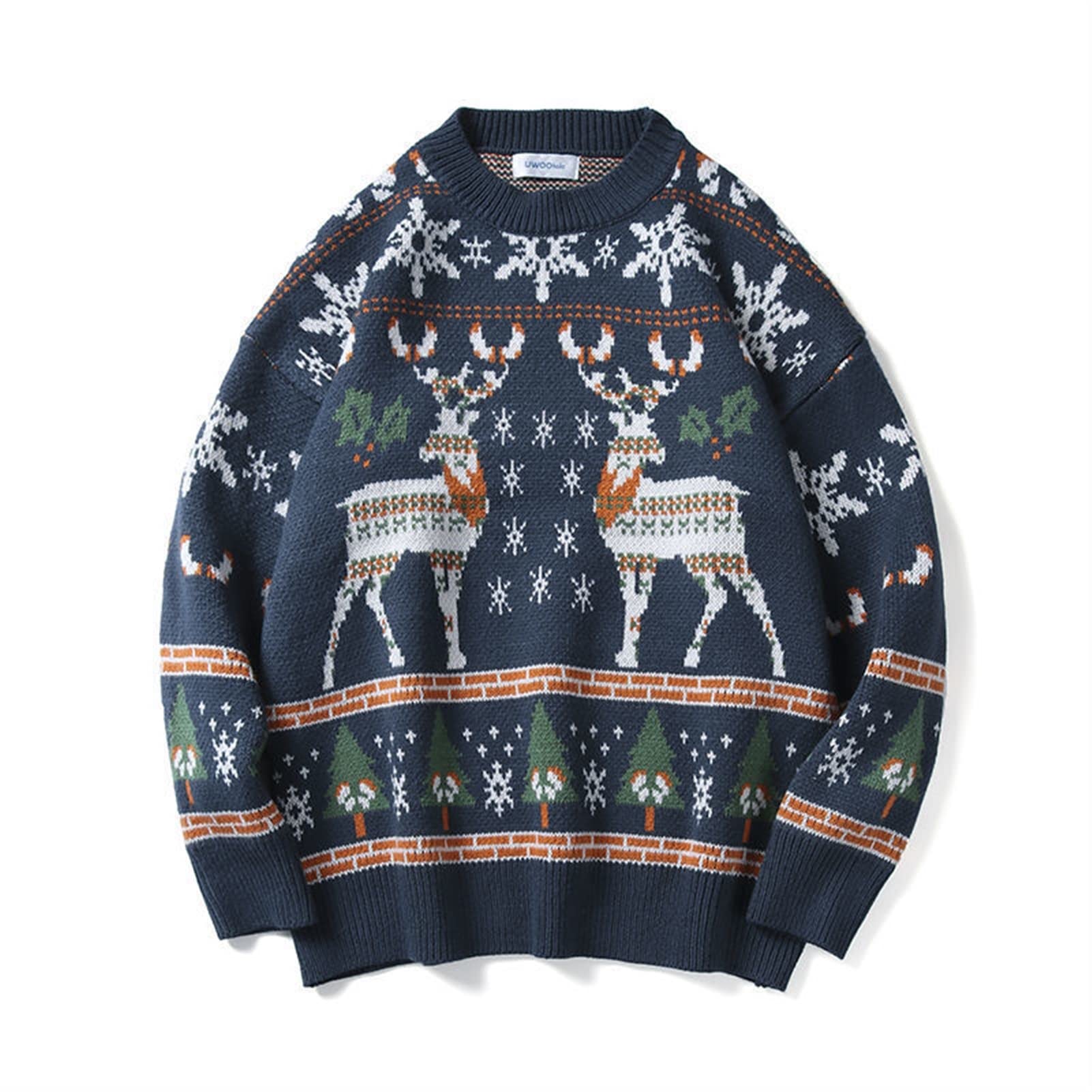 Maglione Casual da Uomo Maglione natalizio morbido maglione di natale stampato maglione natalizia uomini girocollo maglioni invernali maglioni top maglione sottile Maglione Per Uomo ( Color : Blue , S