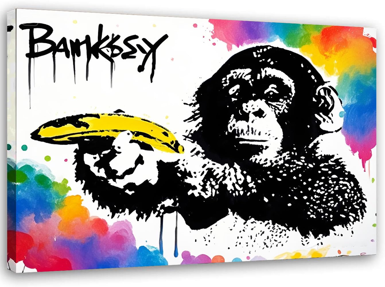 Banksy Canvas Wall Art - Framed Large Canvas Wall Art (30x40cm Wood Frame), Street Art Graffiti Painting for Living Room, Pictures for Living Room & Bedroom Mural, Ready-to-Hang Wall Canvas Decor