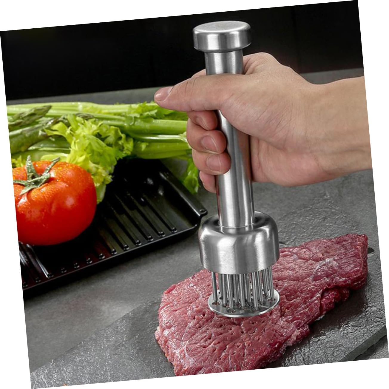 Stainless Steel Meat Tenderizer Hammer Portable Kitchen Meat Loosening Tool for Beef Chicken Pork Fish Easy Storage Cooking Aid