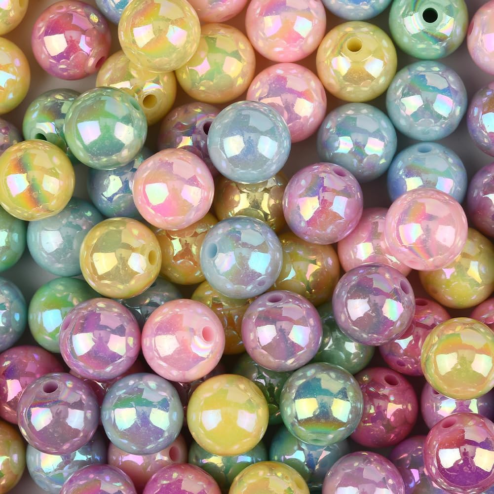 16MM 100PCS Bubblegum Acrylic Beads with Holes Opaque Round Chunky AB Color Plated Resin Random Colorful Loose Spacer Bead Bulk for Jewelry Making Bracelet Beadable Pens DIY Crafts Supply