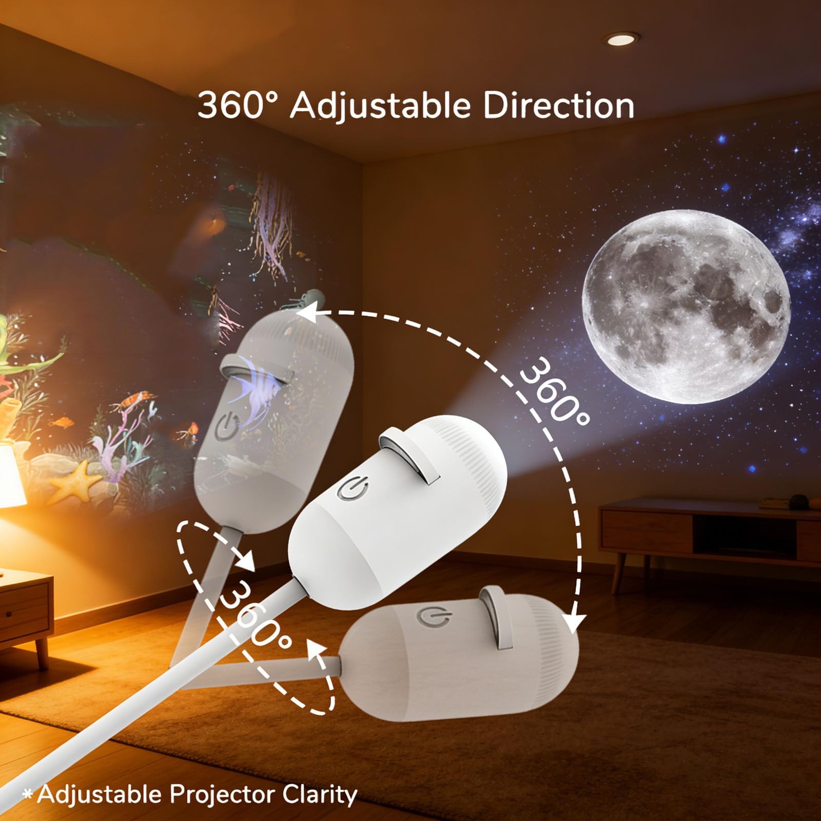 2 in 1 Galaxy Projector Night Light, USB Starry Sky Projector with Multiple Projection Films, 360° Adjustable LED Galaxy Night Light Projector for Bedroom Car Kids Adults Home Decor Use (10 Scenes) — view 4