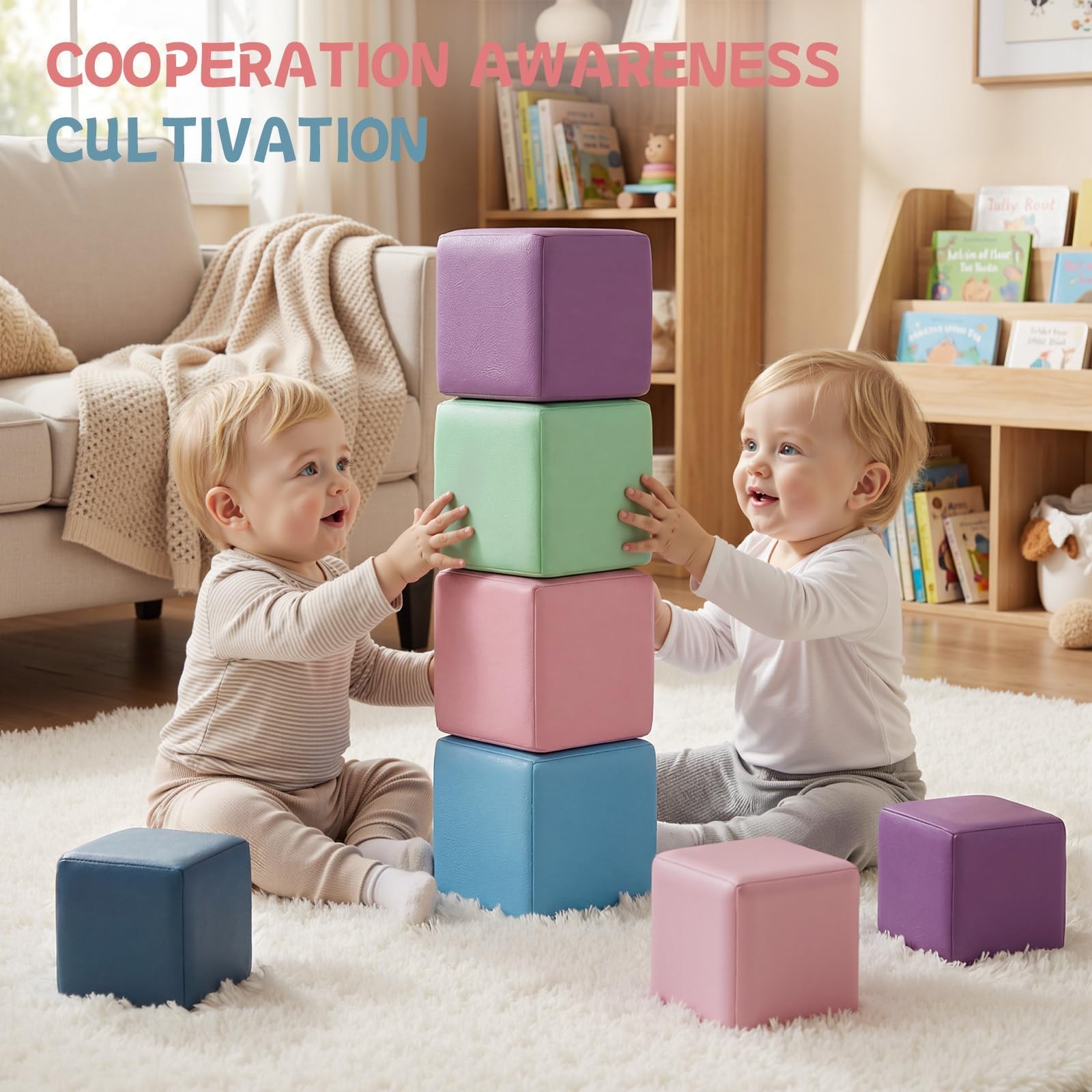 JungleDove Soft-Spielset: Weiches Babispielzeug für Innen – 12-Teiliges Set aus Schaumstoff Bausteine Kinder mit PU-Lederbezug für Kleinkinder, Jungen & Mädchen, Wohnzimmer & Kinderzimmer
