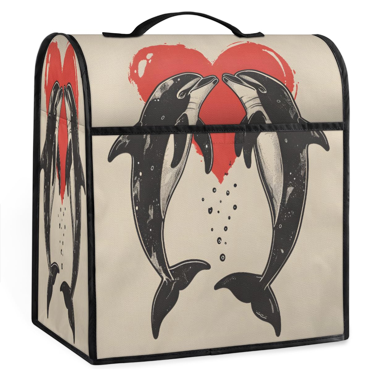 Coffee Maker Cover Heart Dolphin Kitchen Appliance Covers Small Appliance Covers Blender Cover Juicer Cover Dust Covers for Kitchen Appliances with Top Handle and Pockets,Washable,B626