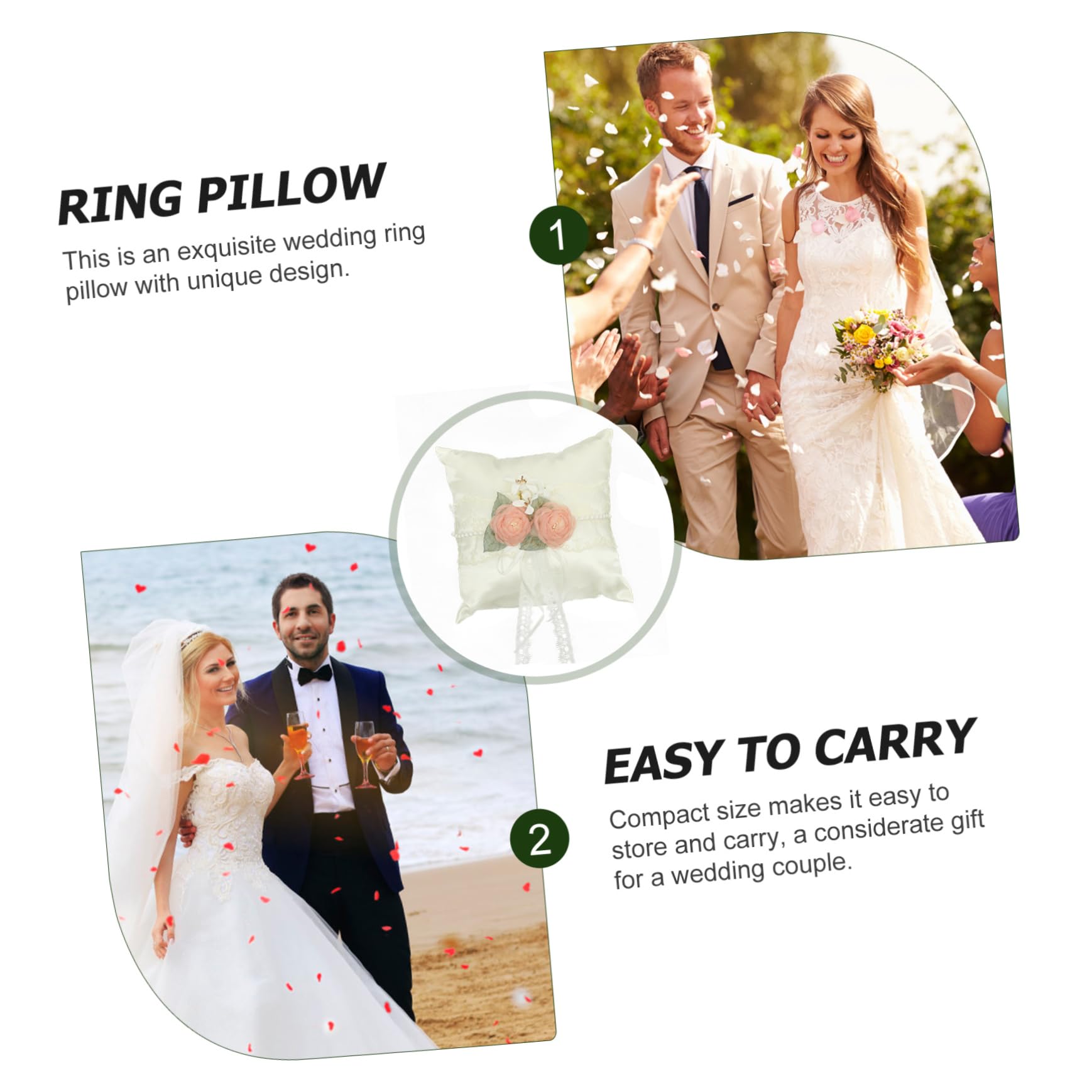 STOBAZA 5pezzi Cuscino Portafedi Elegante Per Matrimonio Bianco Con Fiori Decorativi Supporto Anello Fidanzamento Per Cerimonie Nuziali e Decorazioni Stile Romantico