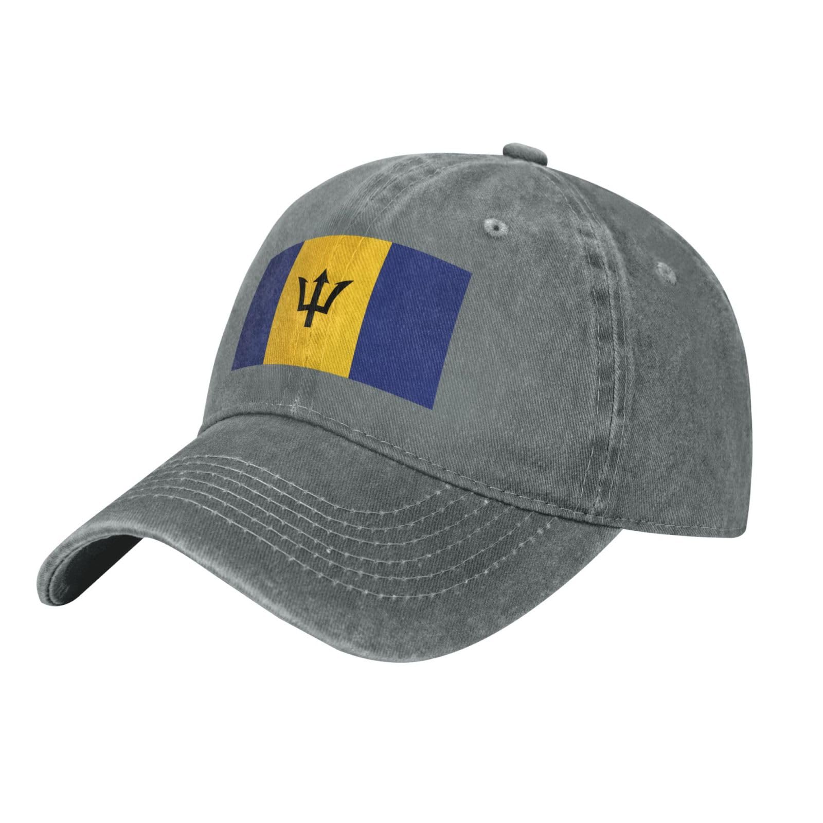 Flag of Barbados Washed Cowboy Baseball Cap for Adults - Stylish and Breathable Hat with Adjustable Strap, Gray, One size