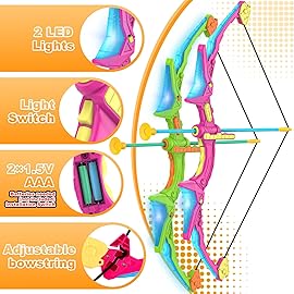 Kmuxilal 2 Pack Kids Bow and Arrow Set with LED Flash Lights, 14 Suction Cup Arrows and Standing Target-Perfect Indoor and Outdoor Archery Set Toy Gift for Boys and Girls Ages 4-12