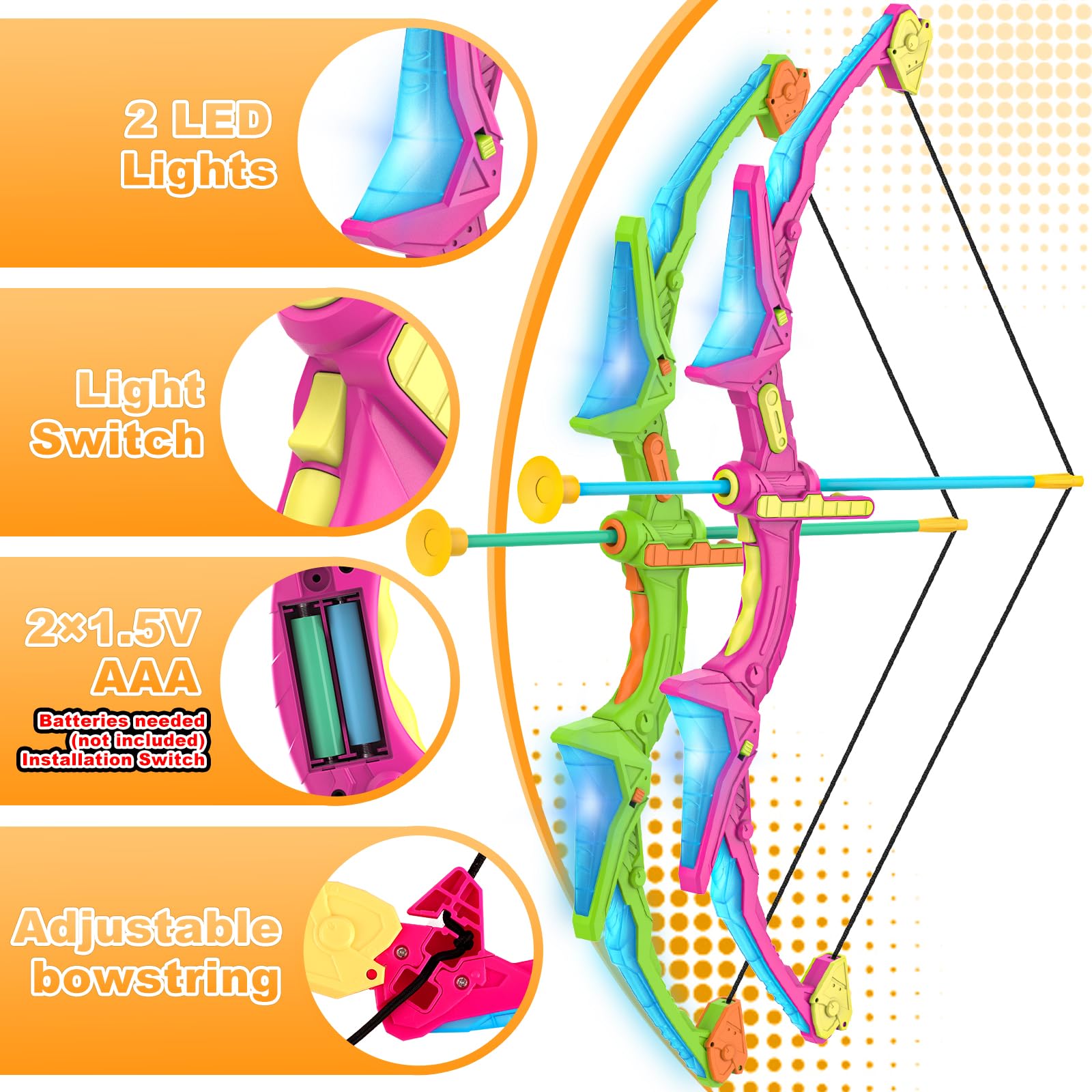 Amazon.com: Kmuxilal 2 Pack Kids Bow and Arrow Set with LED Flash