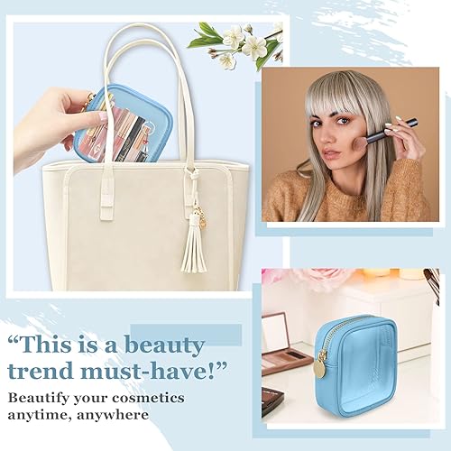 Miniatura 6 de izuzta Mini bolso de maquillaje de nylon pequeño bolso lindo Preppy cosmético cremallera bolsa, Azul