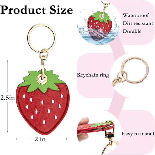 Miniatura 3 de Funda de cuero para llavero para Apple Airtag, funda protectora de AirTag con anillo para llavero, funda antiarañazos para llaves, Fresa+aguacate