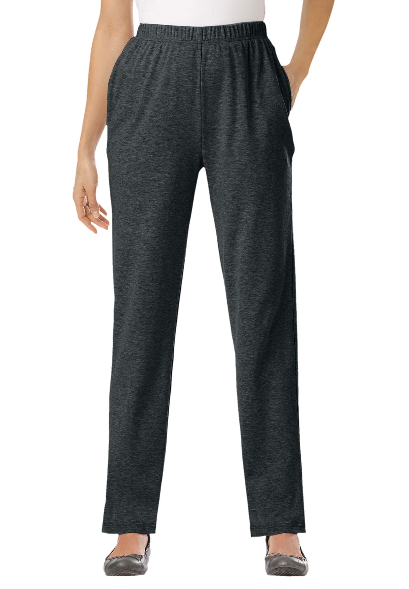 Woman Within Plus Size 7-Day Knit Straight Leg Pant | Stretch Elastic Waist | Petite & Tall