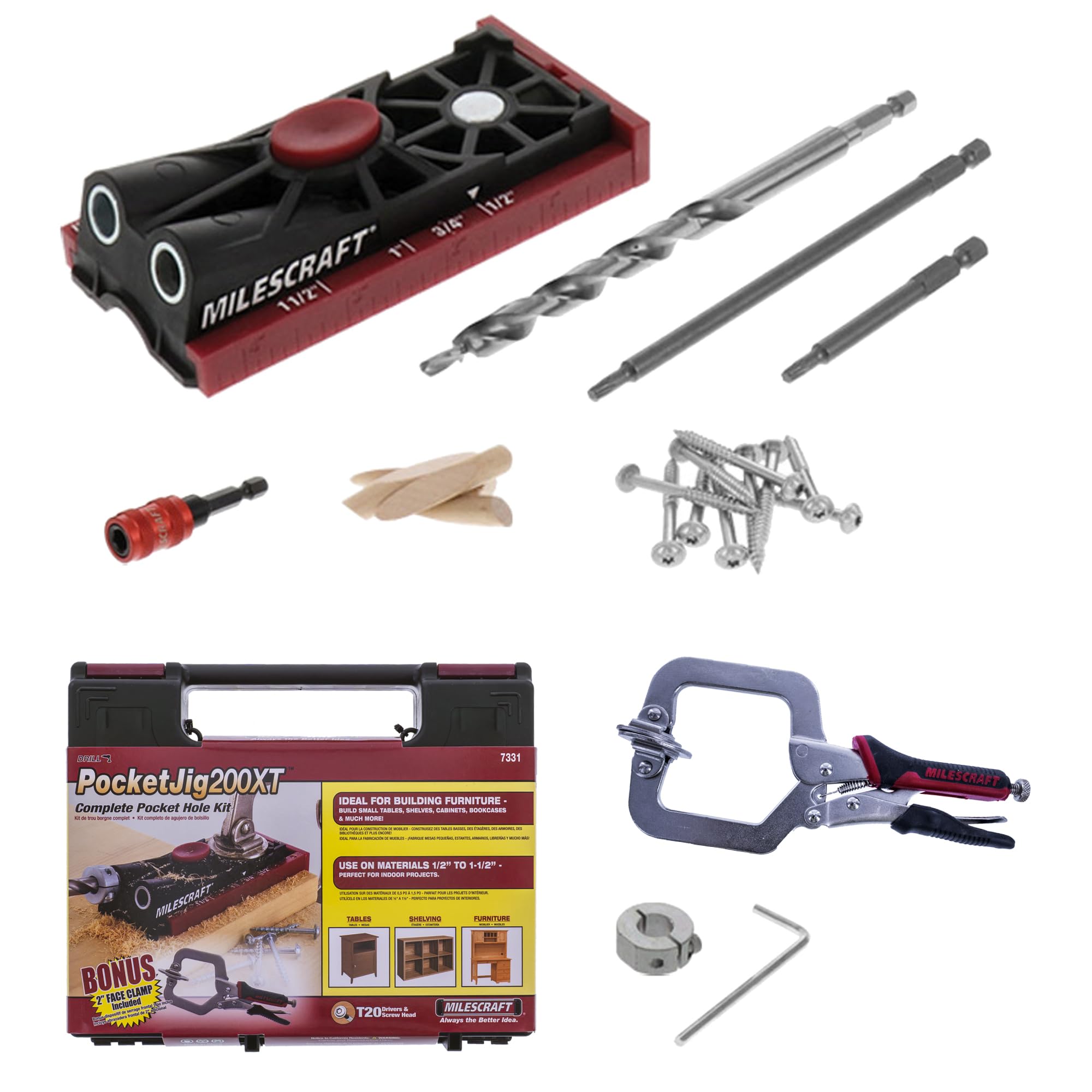 Milescraft 7331 Pocket Hole Jig 200 XT Complete Double/Twin Pocket Hole Jig Kit System. Easy to Use, Pocket Hole Drill Guide, Screw Jig With all