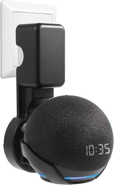 Dot 4th/5th Generation Wall Mount, Outlet Hanger for Echo Dot (4th&5th Gen) Smart Home Speaker, Space-Saving Accessories with Built-in Cable Management, Hide Messy Wires, Black